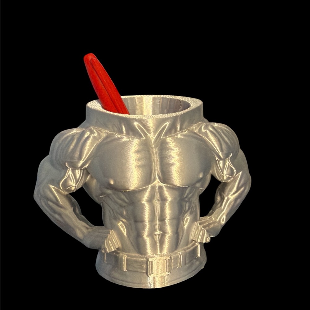 Muscle Man Desk Pen Holder – Bold Bodybuilder Organizer Cup